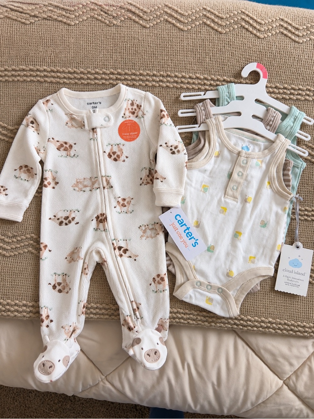 Carter's Cream Animal Print Footed One-Piece for Kids